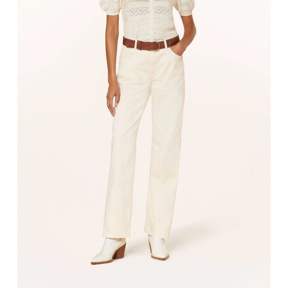 ba&sh Erell Pants Ecru Womens 6 38 NEW Straight Leg Cotton Designer Full Length